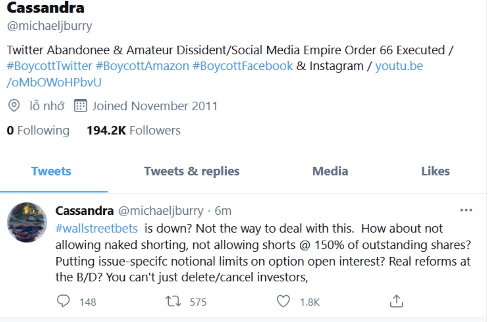 Michael Burry Tweet